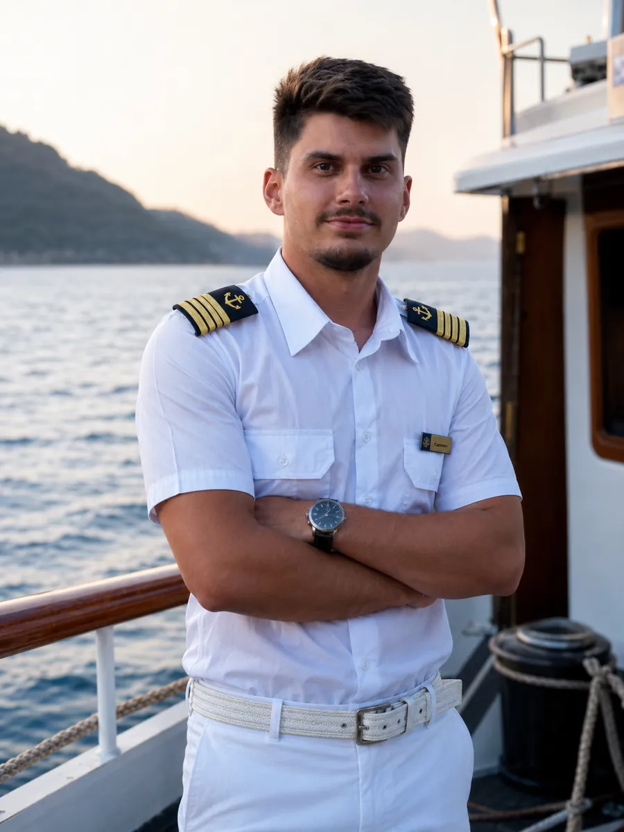 Eduard Buzatu Istrate con uniforme náutico